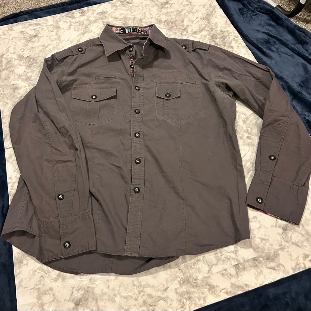 Men’s Toku Brown Embroidered Western Long Sleeve Button Up Shirt Size xl